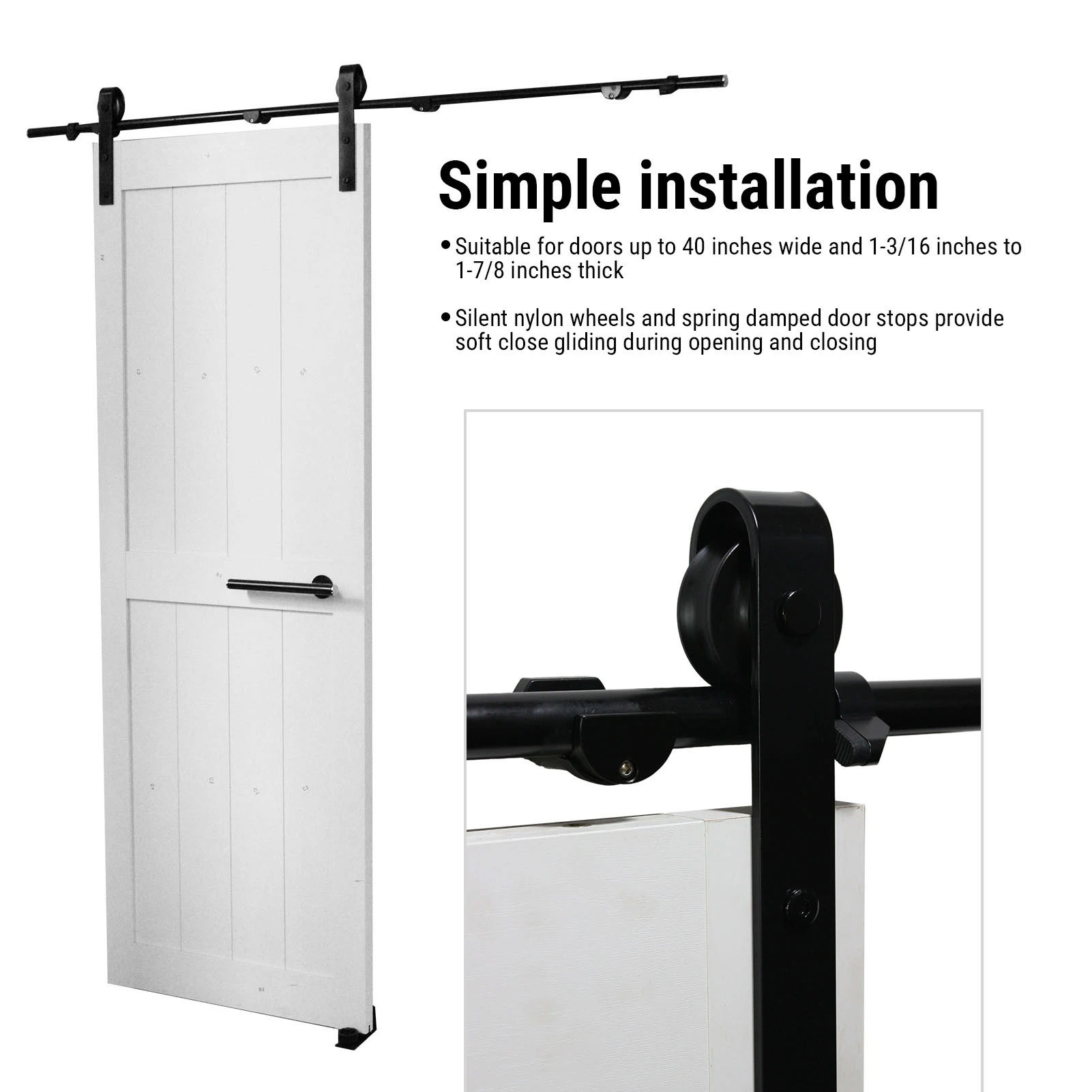 

Комплект фурнитуры для раздвижных дверей сарая длиной 6,6 футов, плавно и тихое, направляющая для раздвижных дверей сарая с направляющей для пола для дома