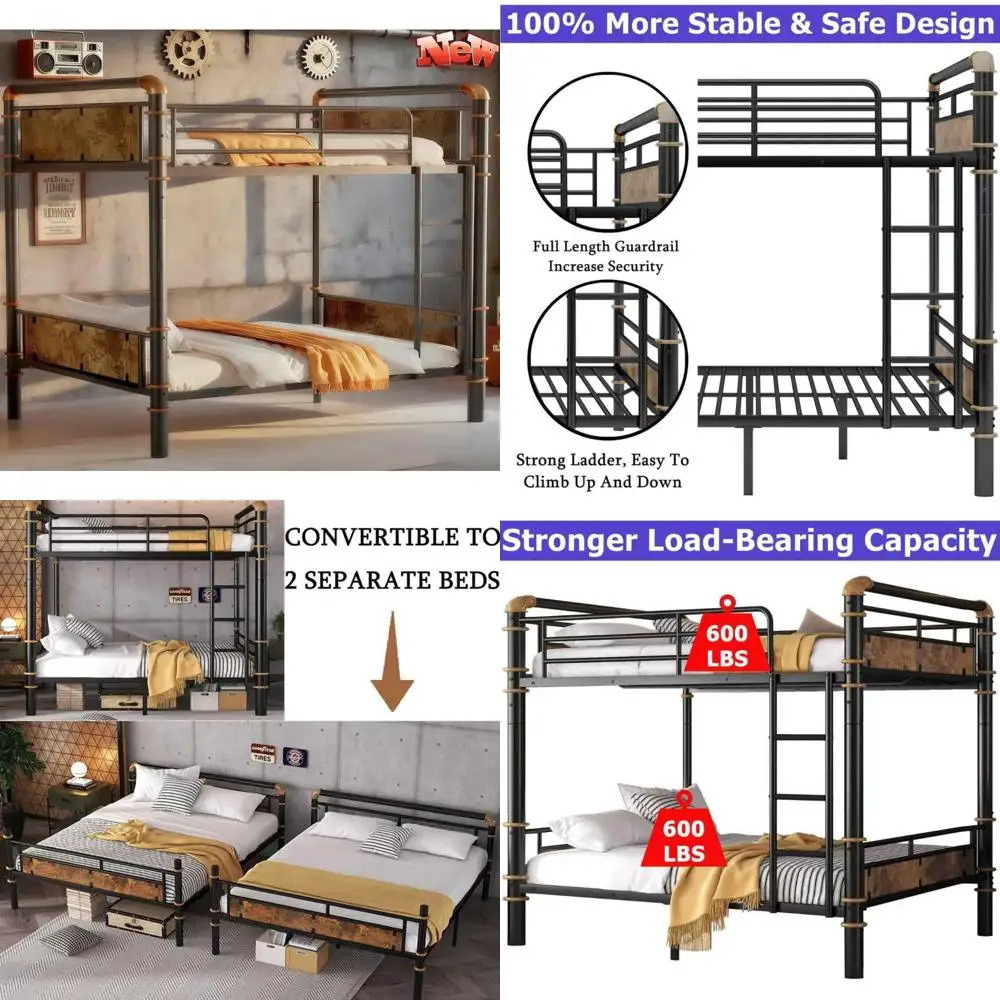سرير معدني قوي مزدوج XL فوق Twin XL بطابقين - سرير متعدد الاستخدامات 2 في 1 للبالغين والأطفال