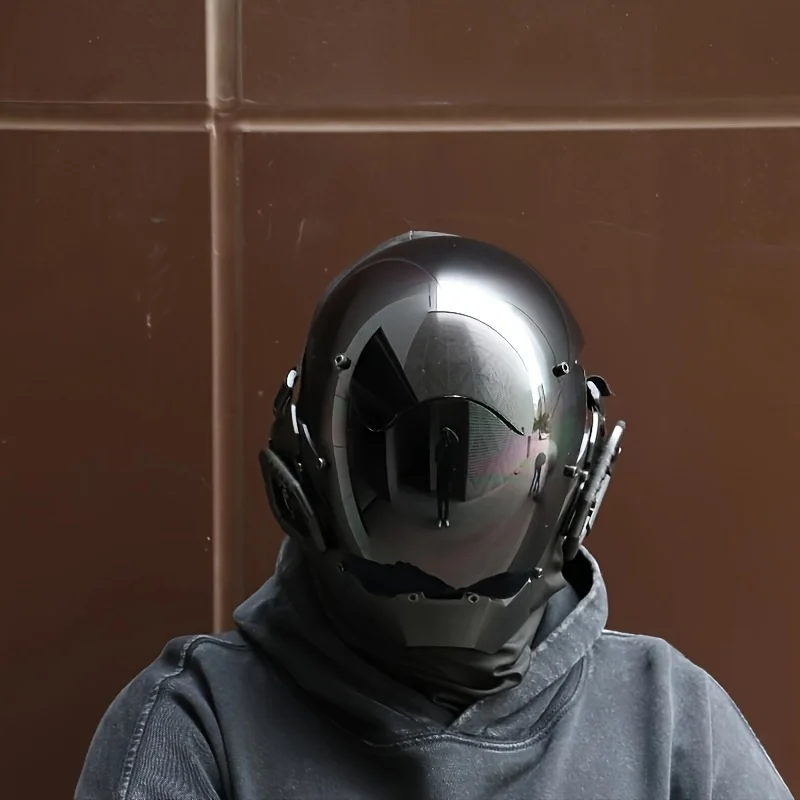 قناع سايبربانك الأسود التنكري للهالوين، أنيق وميكانيكي، مثالي لقتال CS في الحياة الحقيقية.