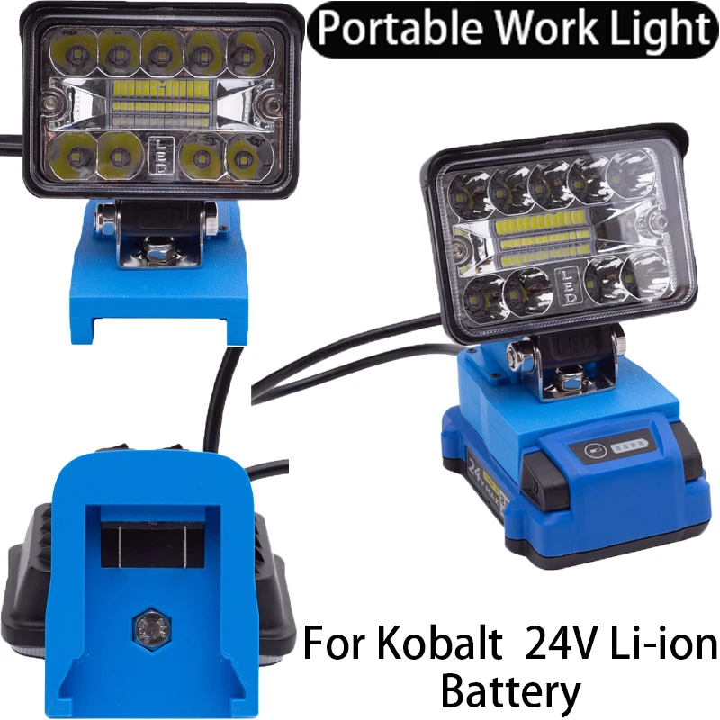 Portable Work Light for Kobalt 24V Li-ion Battery with USB Fast Charging Cordless LED Work Home Camping Outdoor Travel Light