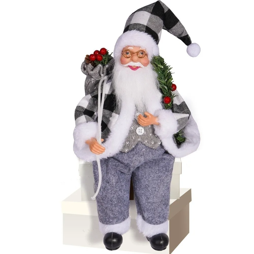 Home Decoration Santa Claus Decorations 12 Inches Cute Xmas Tree Ornament Sitting Santa Claus Christmas Supplies