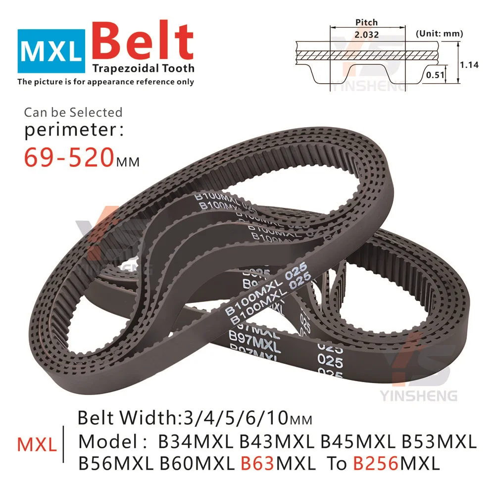 

MXL Synchronous Timing Belt perimeter 69-322MM Model B34MXL B43MXL B45MXL B53MXL B56MXL B60MXL B63MXL B66MXL B68MXL To B158MXL