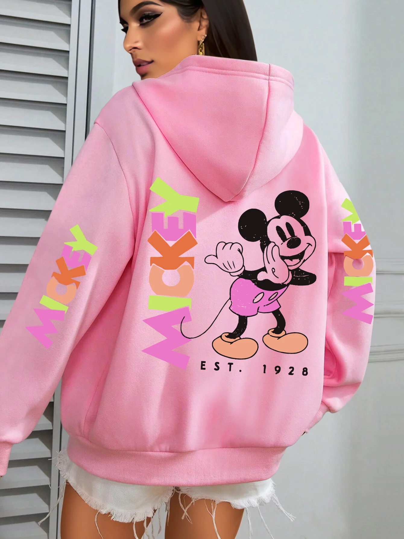 2025 الخريف والشتاء جديد الوزن الثقيل ديزني موضة الاتجاه بأكمام طويلة هوديي الشارع كلية نمط للجنسين الرجعية الراقية