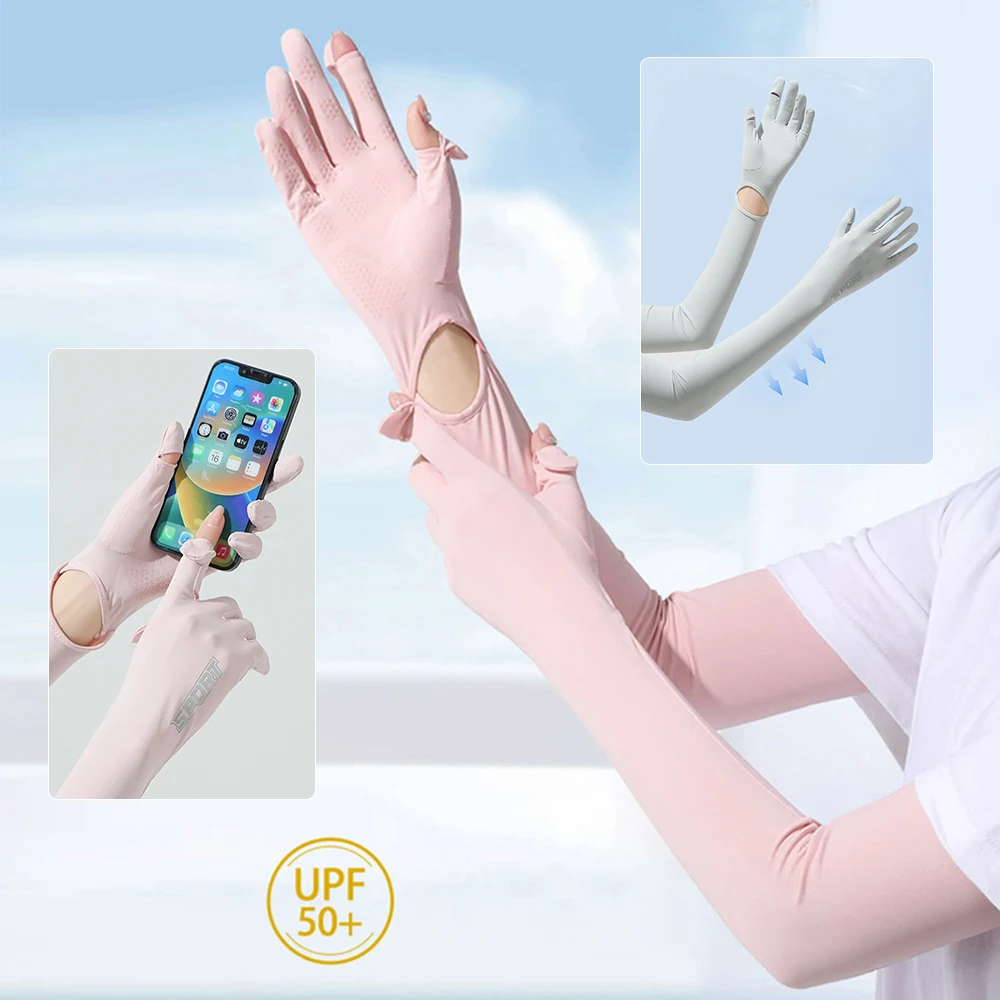 Sarung tangan wanita, musim panas wanita sutra es Sarung tangan tabir surya perlindungan UV sarung tangan cangkang panjang elastis cepat kering UPF 50 + sarung tangan berkendara luar ruangan