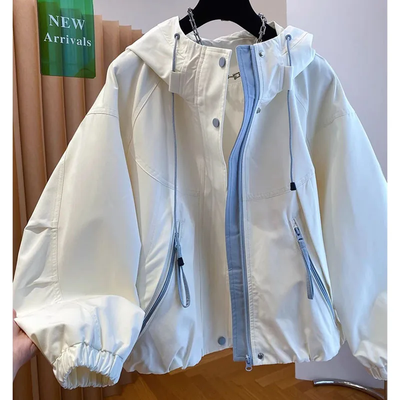 Autumn Femme Fashion Solid Color Stormtrooper Coat Lady Hooded Casual Zipper Pocket Top Jacket Spring Women Long Sleeves Outwear
