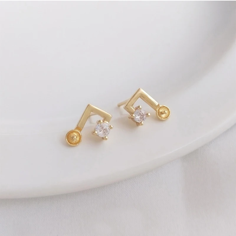 

14K Gold Plated Brass Musical Note Earring Stud Jewelry Making Materials Supplies With S925 Needle Ear Studs can attach beads