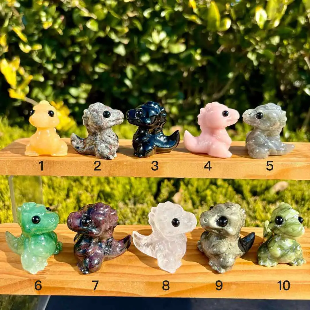 Natural Mixed Crystal Mini Dinosaur Carving Hand Carved Gemstone Statue Labradorite Yooperlite Option Home Desk Decor