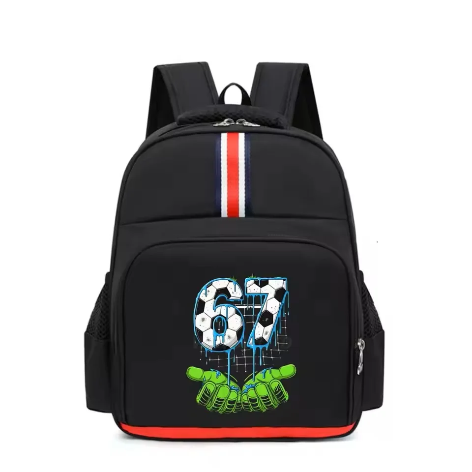 Brain Rot 67 Six Seven Green Hand Printed Backpack for Kindergarten Boys Girls Waterproof Bookbag Primary Student Zipper Bookbag