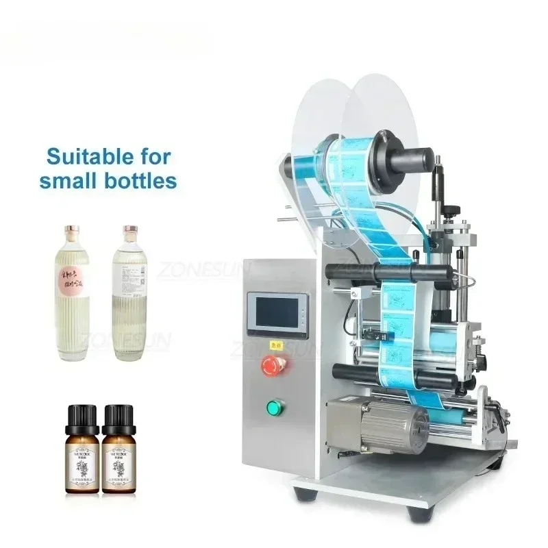 

ZONESUN Semi Automatic Vial Small Round Bottle Double Sides Labeling Machine Label Applicator Dispenser ZS-TB100S1