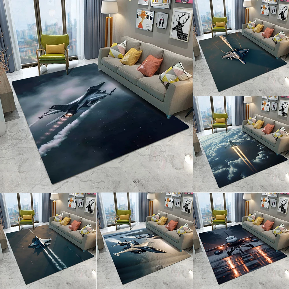 Carpet with Fighter Jet Flying Posture Pattern Cool Appearance for Aviation Enthusiasts for Game Room Living Room Home Decor