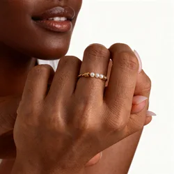 Stainless Steel Twist Braided Pearls Ring for Women Stackable Wedding Engagement Party Jewelry