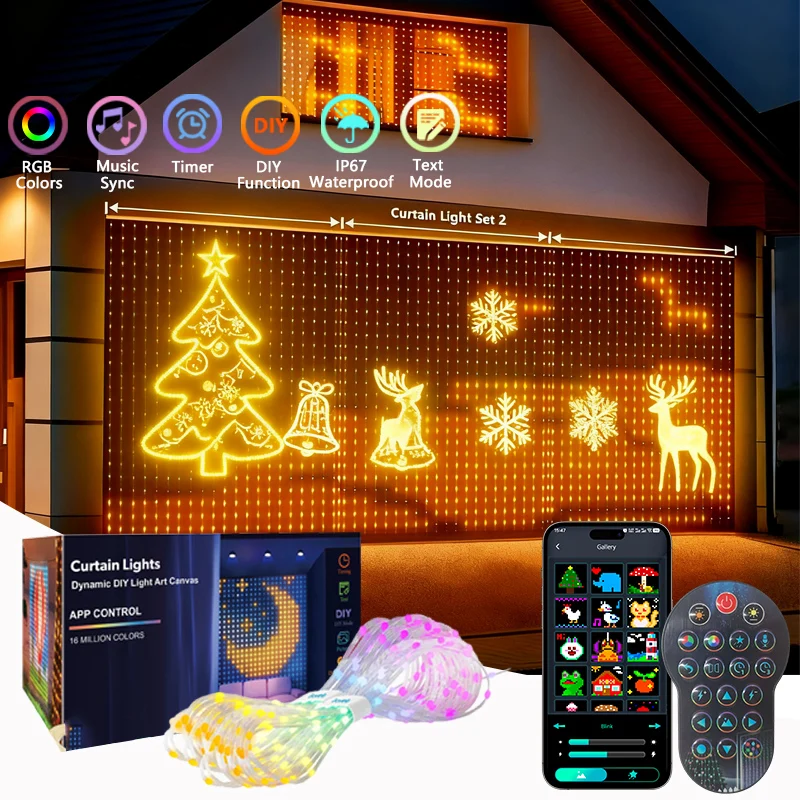 400-1600 LED Smart Curtain Lights RGB LED String Lights with App Remote Controls DIY Color Pattern Music Sync for Bedroom Decor