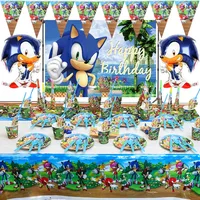 Sonic the Hedgehog Party Decorations Kids Birthday Party Paper Tableware Cake Topper Supplies Baby Shower Balloons Kit Banner