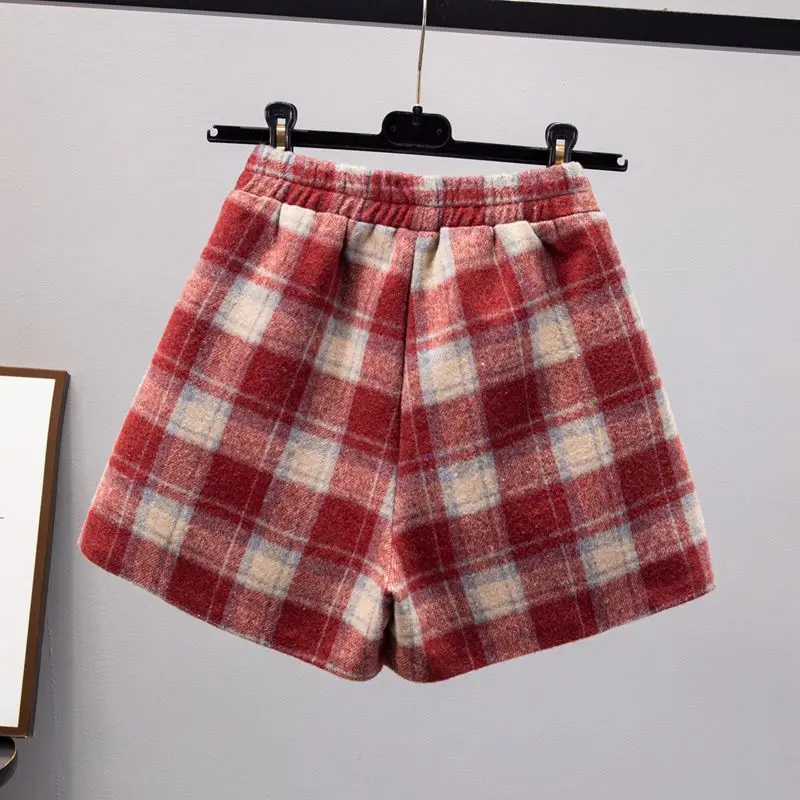 2023 New Shorts Loose High Waist Straight Autumn Winter Thin Printing Plaid Casual Temperament Women's Clothing Wide Leg Pants