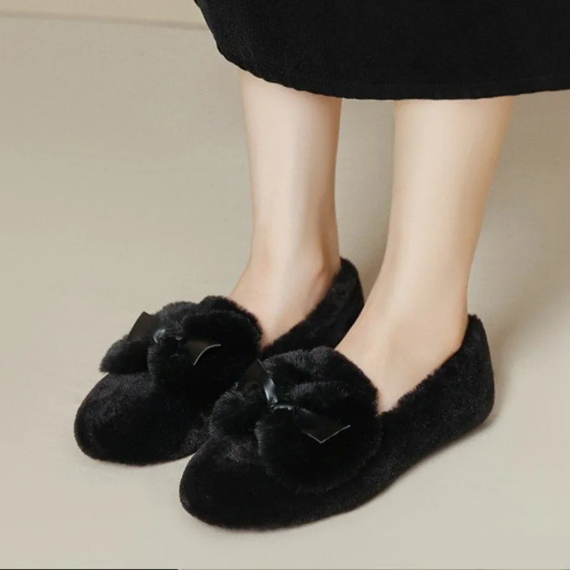 

New Cute 2025 Indoor Home Slippers Warm Soft Plush Slippers Non-slip Indoor Fur Slippers Solid Color Cute Women flattie Shoes