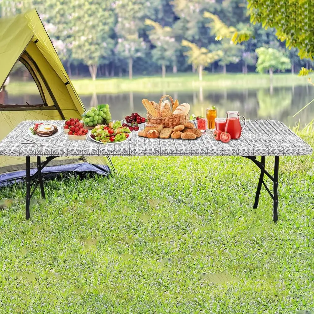 Rectangular Baroque Print Elastic Fitted Tablecloth Waterproof Non-slip Elastic Table Sheet Scratch Proof Heat-resistant
