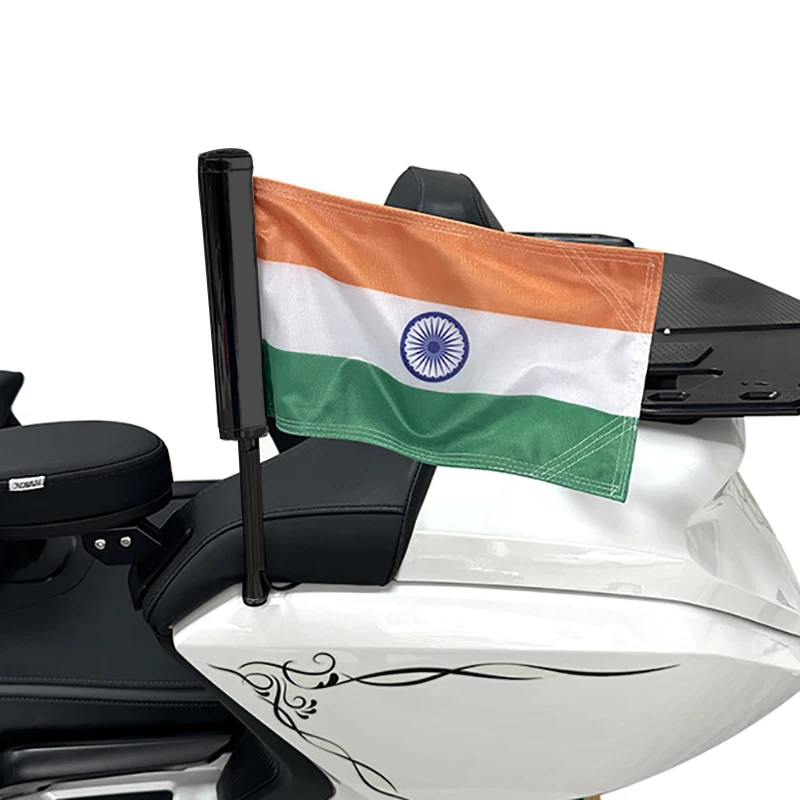 Panical India Black Rear LR Side Fairing Trunk India LED Flagpole Set Banner Cloth For Honda Gold Wing GL1800 Tour 2018-2024