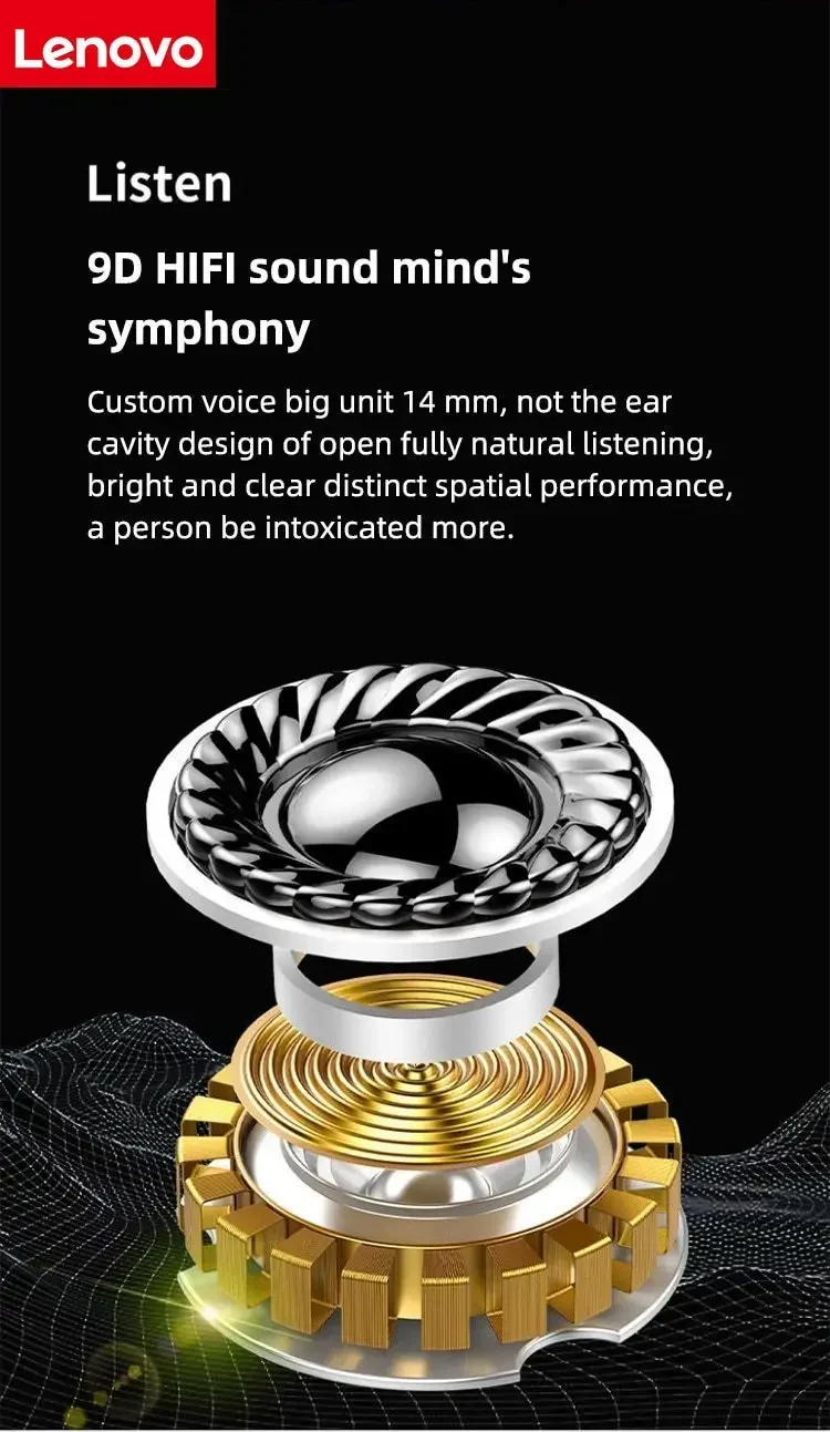 Original Lenovo  Wireless Business Headphone Ear-Hook HIFI Bass Noise Cancelling Earphone With Mic Earbuds Sport Game Headse