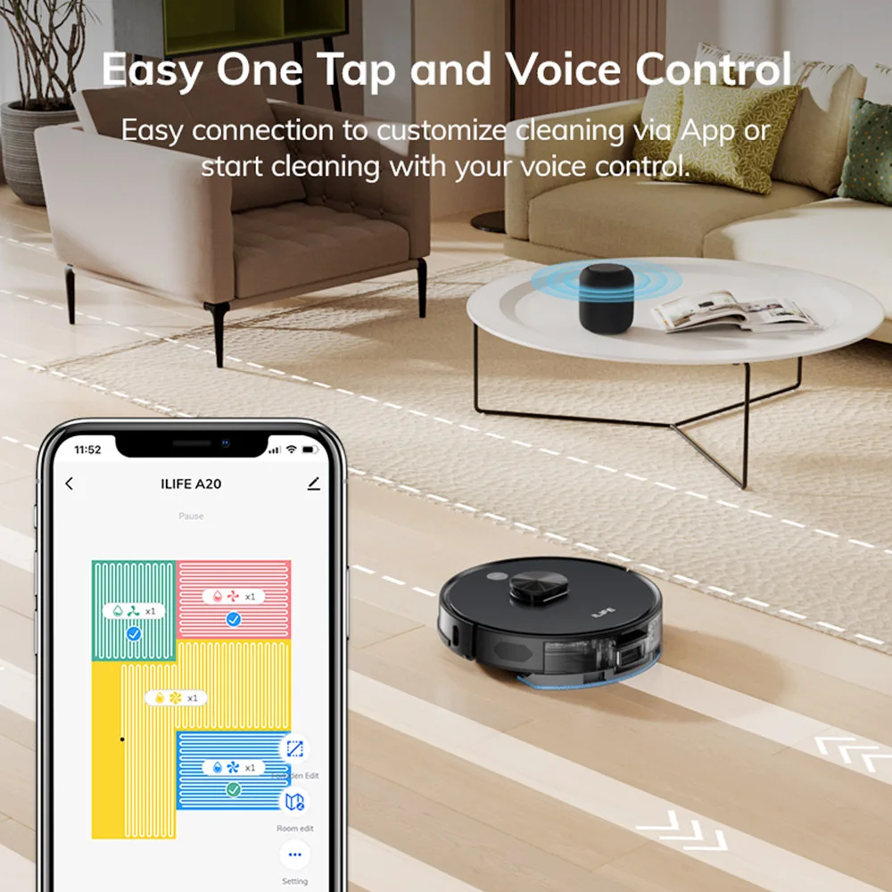 Odkurzacz Robot ILIFE A20, nawigacja LiDAR, ssanie 3000Pa, odkurzacz 2 w 1 i Mop, 120 minut pracy, kontrola aplikacji