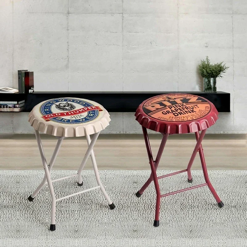 American Retro Foldable Beer Lid Chair, Trendy Iron Art Bar Stool, Fashionable Bar Chairs, Casual Coffee Shop Seating.