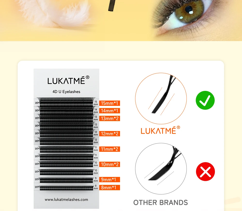 LUKATME U-Form 4D Kleeblatt Wimpernverlängerungen, vorgefertigte Fächer, schwarze D-Curl, weiche, voluminöse, leicht zu fächernde Wimpern 8-15mm für den Salon – Detail 5