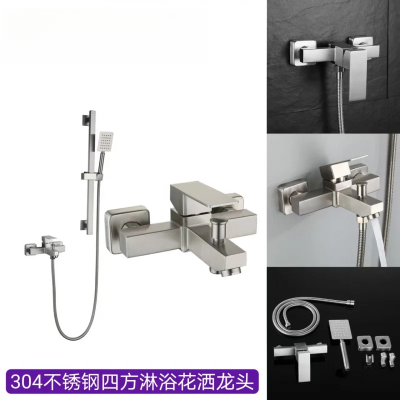 

Shower Faucet Hot And Cold Water Mixer Valve Concealed 304 Stainless Steel Bathtub Wall-Mounted Square Triple Faucet