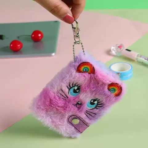 Söt katt plysch anteckningsbok för flickor kawaii hänge nyckelring pälskadkatter anteckningsbok daglig planerare journal bok anteckningsblock brevpapper 8 best sales fluffig anteckningsbok - №6