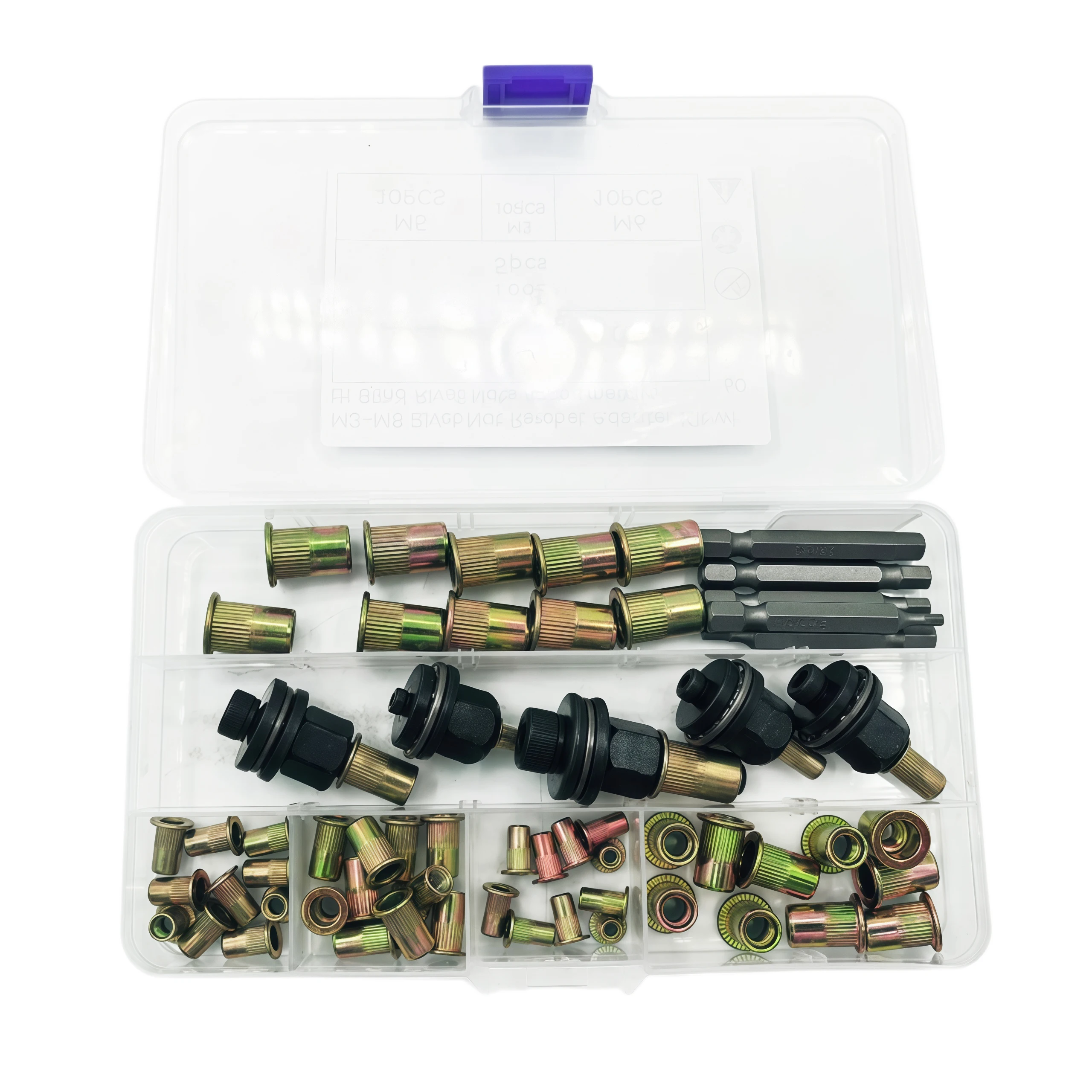 60PCS Hand Rivet Nut Tool Kit M3-M8 Carbon Steel Rivnut Set Manual Riveter Threaded Insert Nuts for Automotive DIY Metalwork