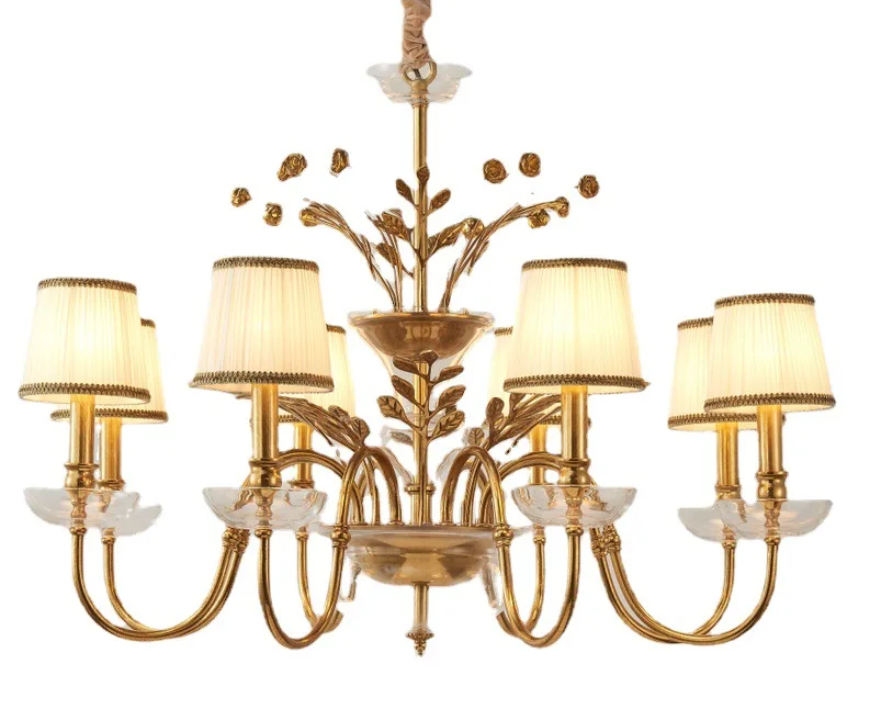 

American all-copper art chandelier, dining room bedroom rose simple glass chandelier