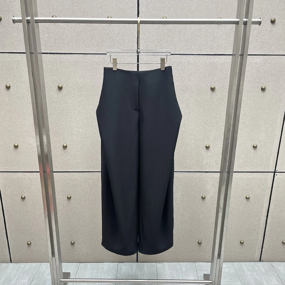 Women High Waist Wide Leg Pants Solid Color Straight Loose Trousers Elegant Draping Full Length Office Casual Ladies Suit Pants