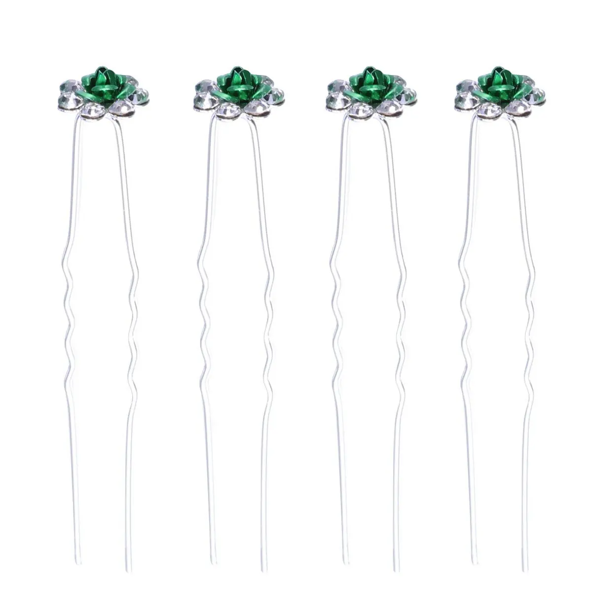 20Pcs Flower Rhinestone Hairpin Bridal Bridesmaid Wedding Hair Accessory U-Shape Decorative Hair Chopsticks Women Hairpin