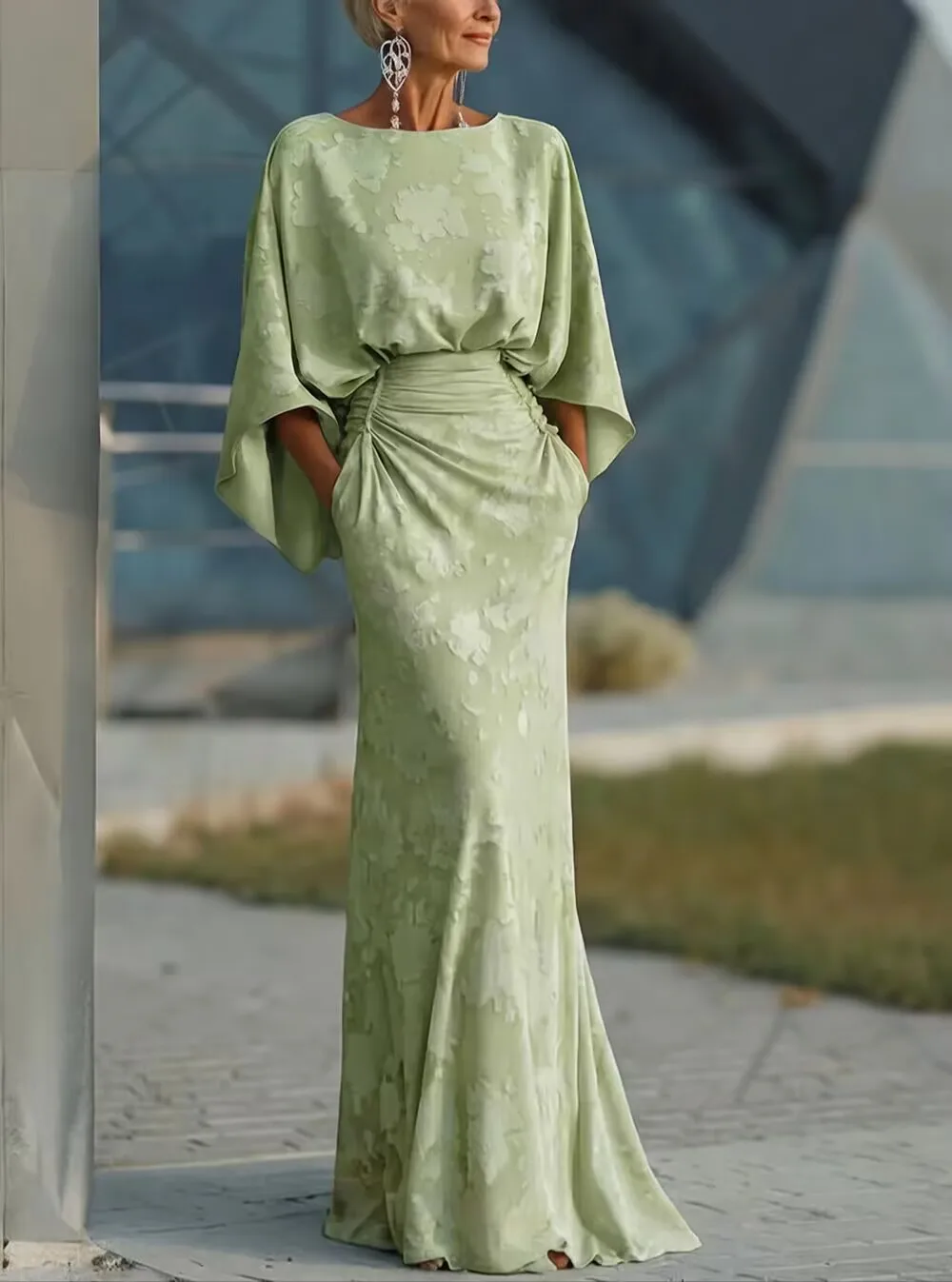 Customized O-neck Pleat Vestidos De Noche Elegantes High Quality Dress Sage Green Evening Gowns فساتين سيرين 블랙드레스 Serene Hill
