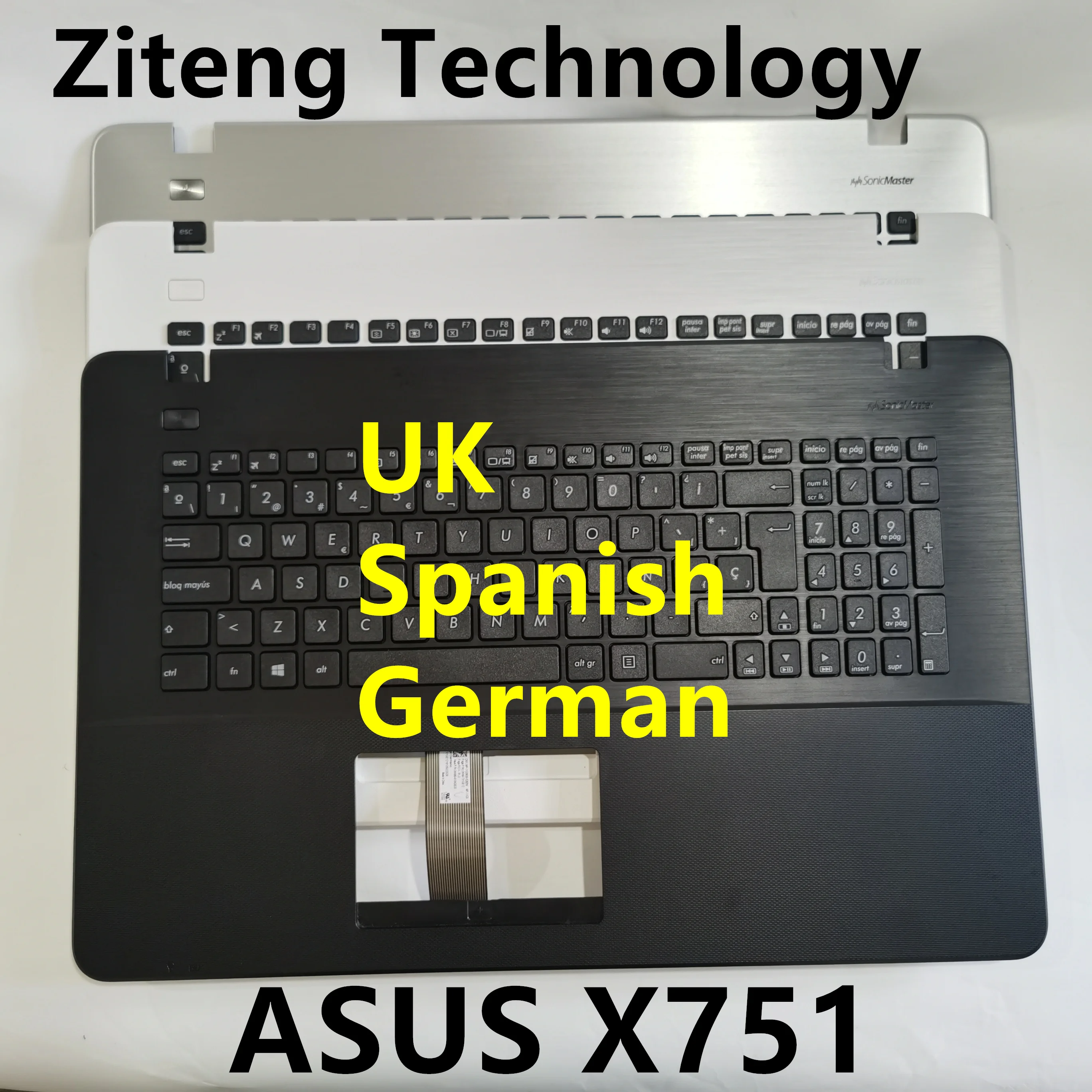 HANSHEN UK/Spanish/German keyboard palmrest keyboards for Asus A751 x751 x751l x751lk x751ma x751y sliver white black laptop