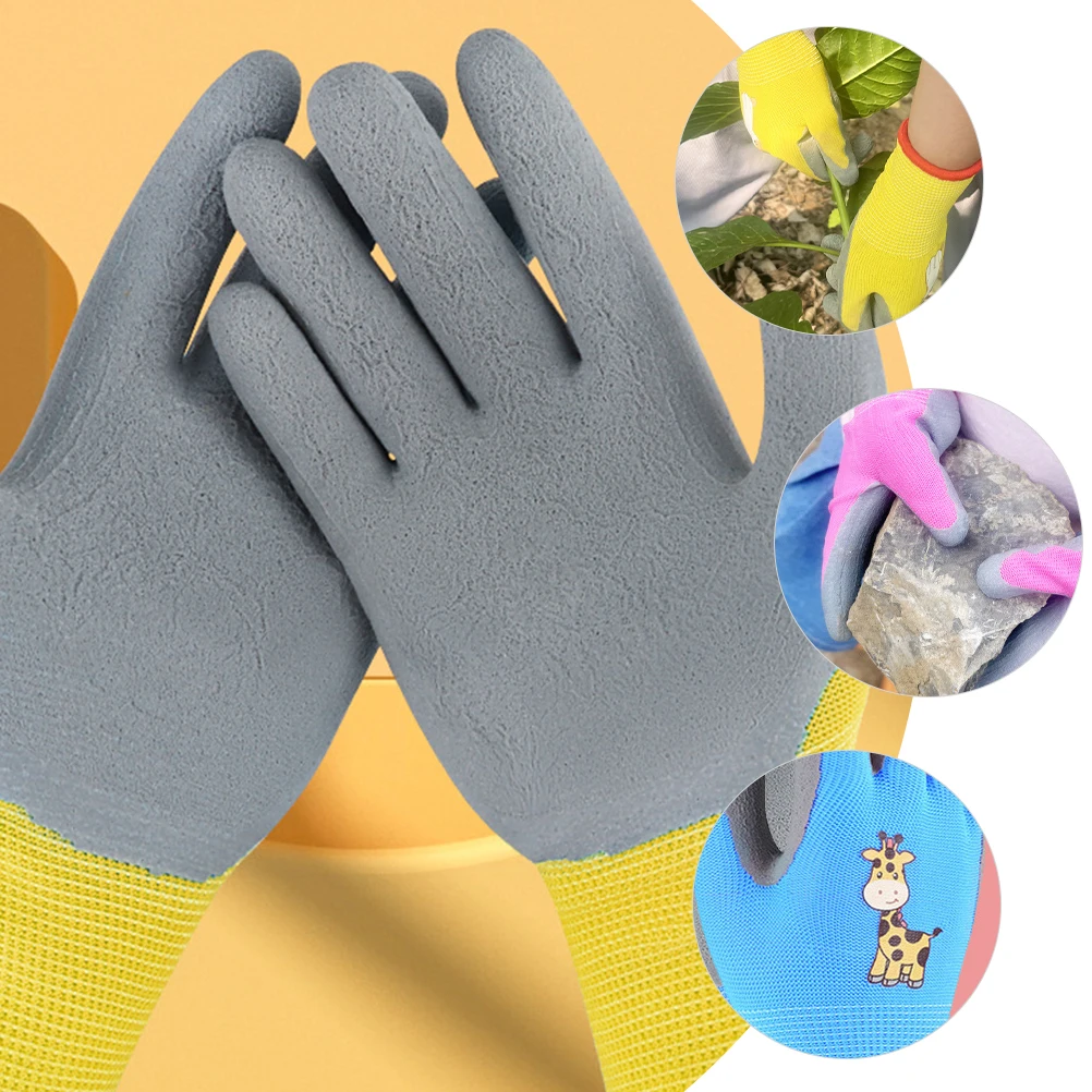 

3 Pairs Kids Protective Gloves XXS Size Blue Yellow Pink Hedgehog Waterproof Garden Outdoor Toddler Gloves Planting Activities