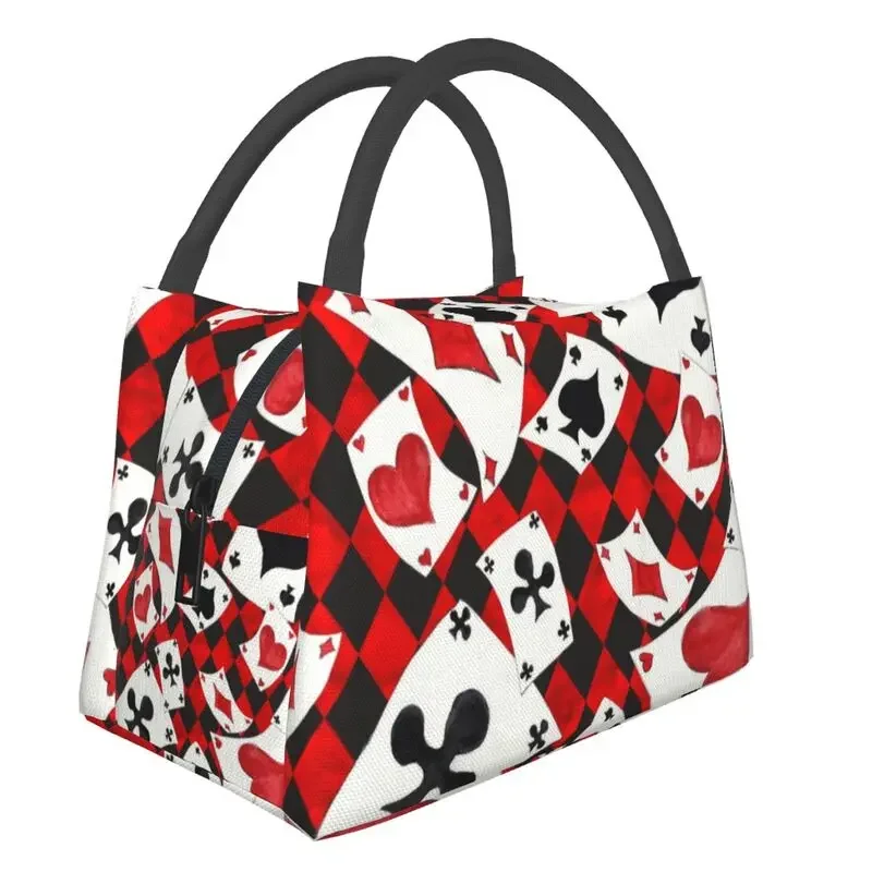 Cool Poker Playing Cards Pattern Insulated Lunch Tote Bag for Women Gambling Card Game Portable Cooler Thermal Bento Box Travel