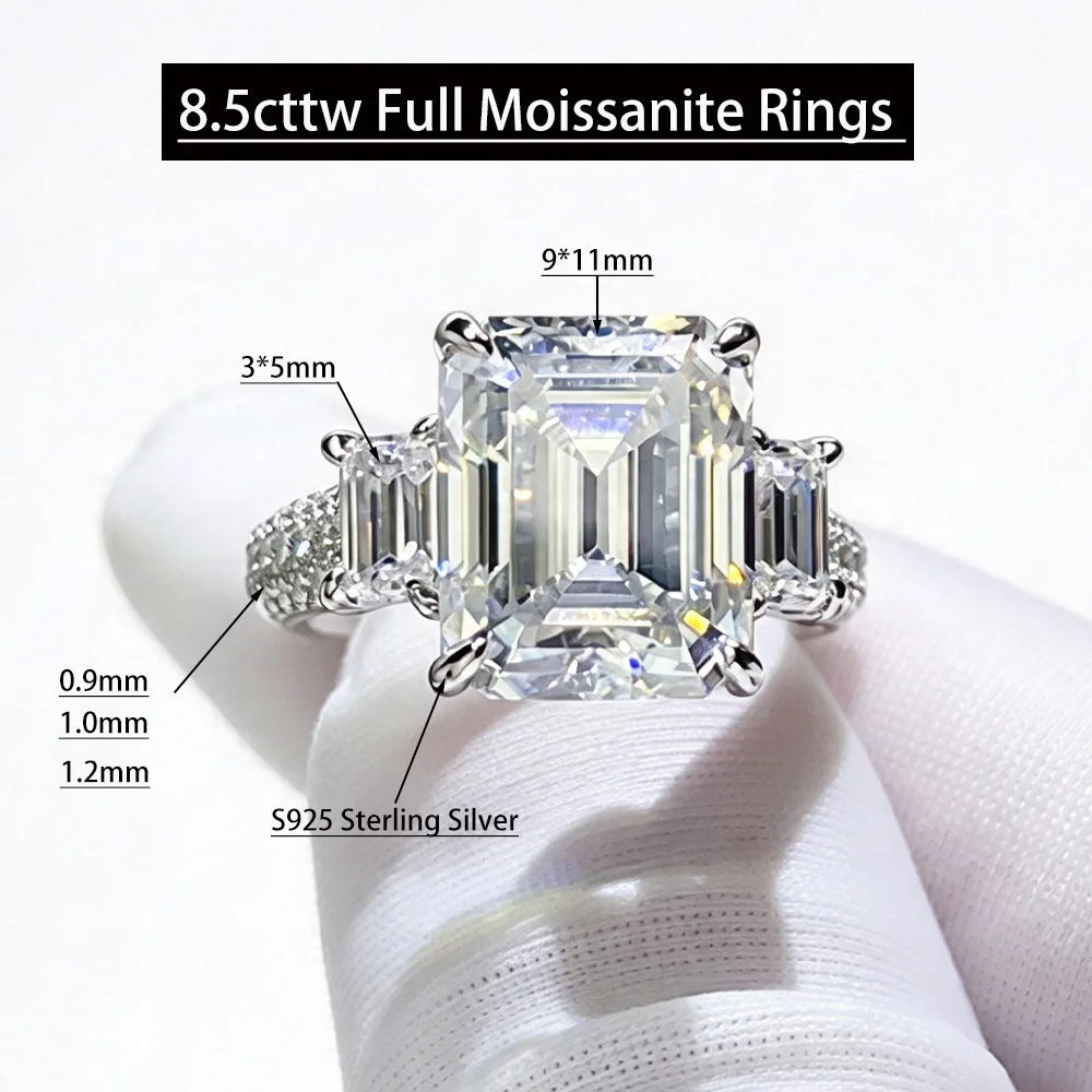 Serenity 5ct Blue Green Emerald Cut Moissanite Rings for Women Gift Lab Diamond Wedding Rings S925 Sterling Silver Bands Jewelry
