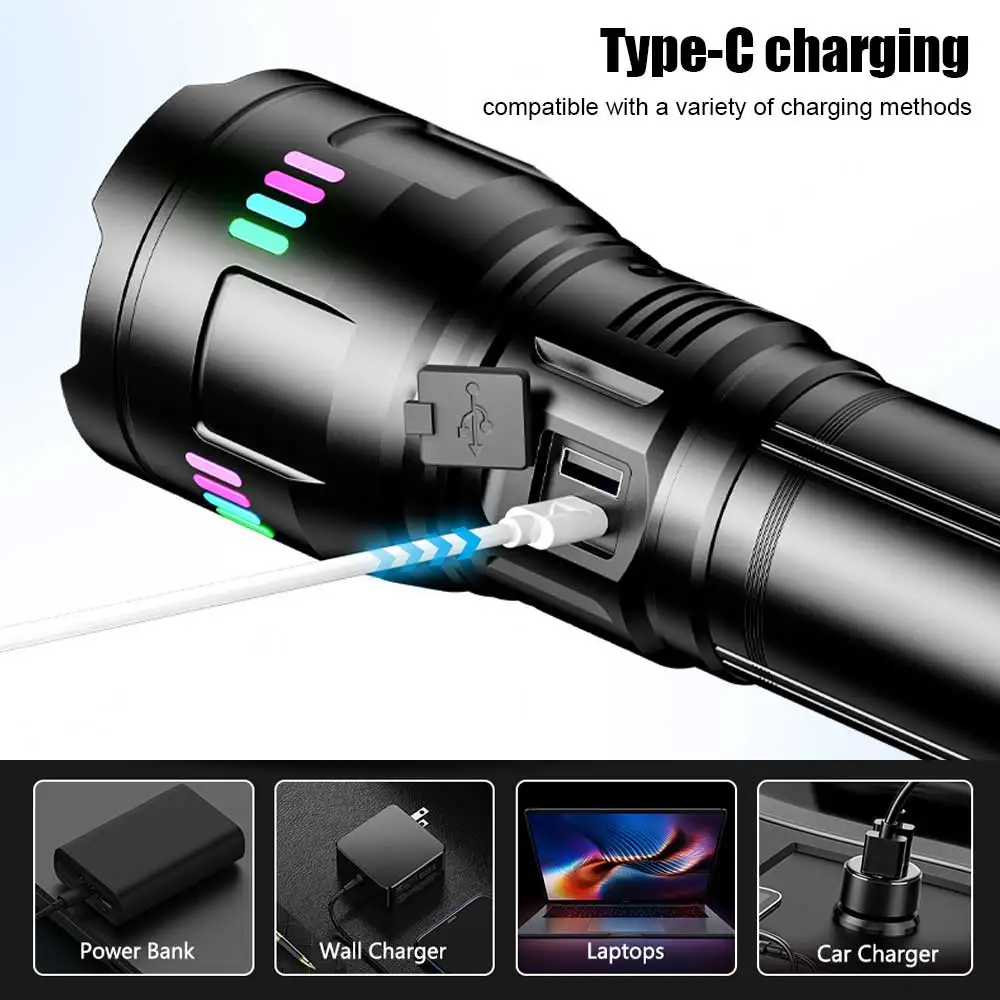 Most Powerful LED Flashlight Zoom USB Rechargeable Torch Light Flashlight Tactical Long Range Ultra Powerful Camping Lantern