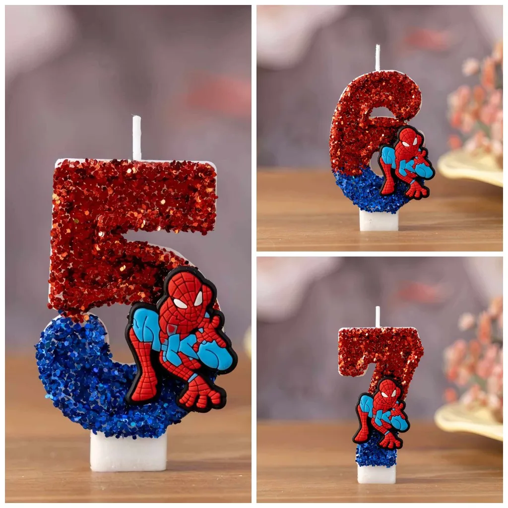 Bougies amusantes Super-héros Spider-Man 0-9, motif dessin animé mignon, pour fête d'anniversaire, décoration de gâteau, cadeaux pour enfants