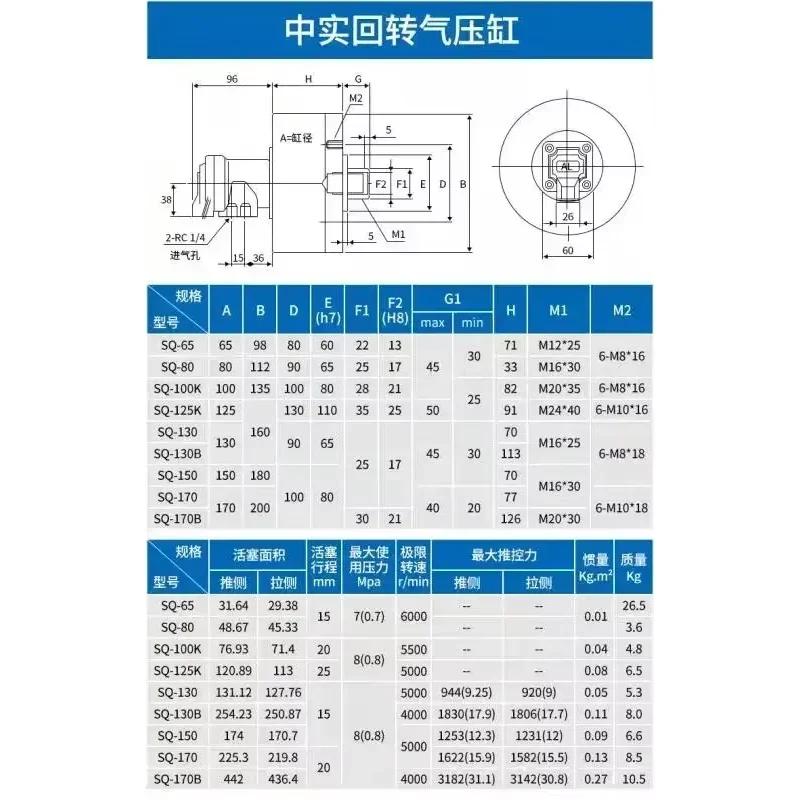 High speed solid rotary cylinder single piston RA-130