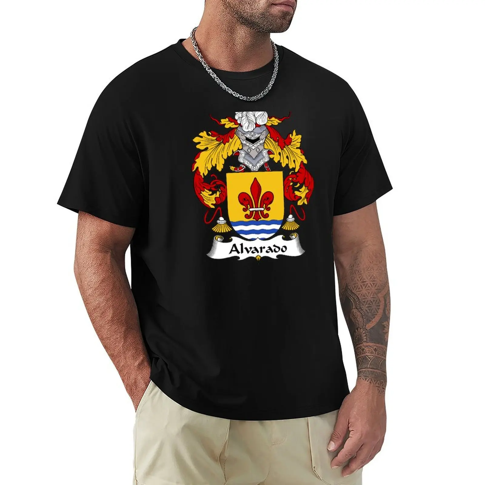 

Alvarado Coat of Arms/Family Crest T-Shirt topping blue lock anime t shirts mens workout shirts