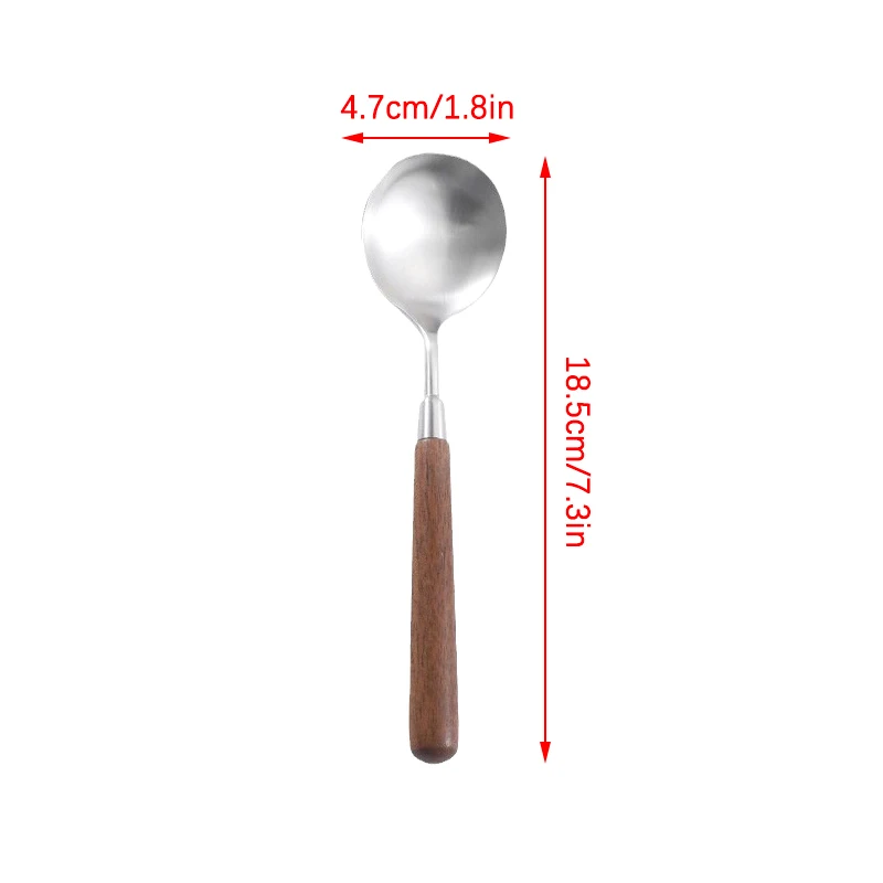 1Pc Stainless Steel Retro Imitation Wooden Handle Coffee Spoon Round Spoon Dessert Spoons  Restaurant Soup Spoon