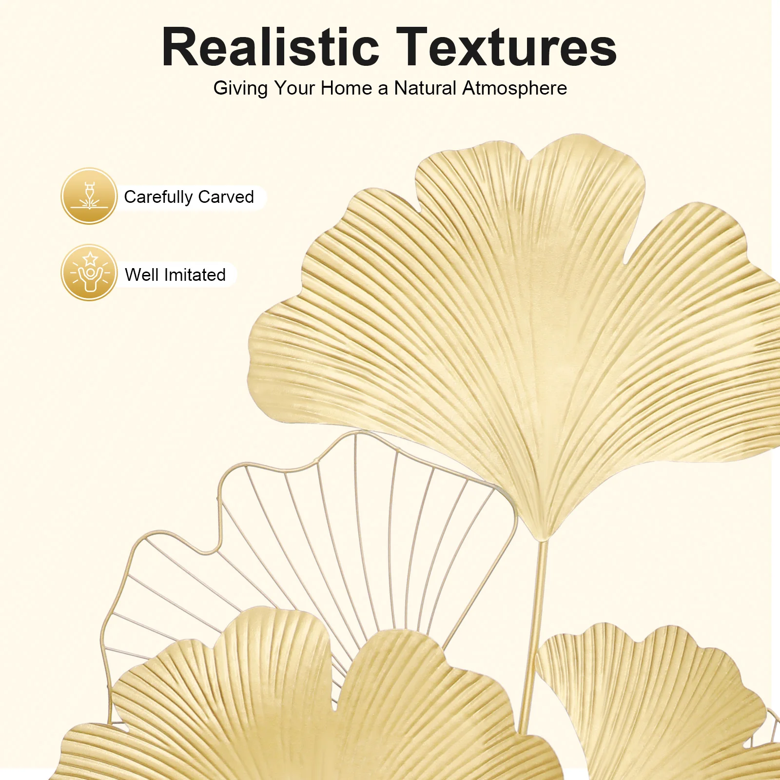 Goldene Ginkgo-Blätter Wanddekoration Eisen Wandmontierte Wohnkunst Luxuriöse Realistische Simulierte Texturen Klassische Blatt-Wandkunst – Detail 3