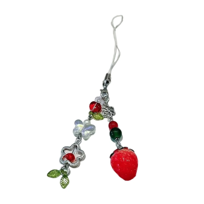 Fashionable Butterfly Strawberry Flower Bead Keyring Colorful Beaded Keychain Hanging Accessory for Keychain and Purse