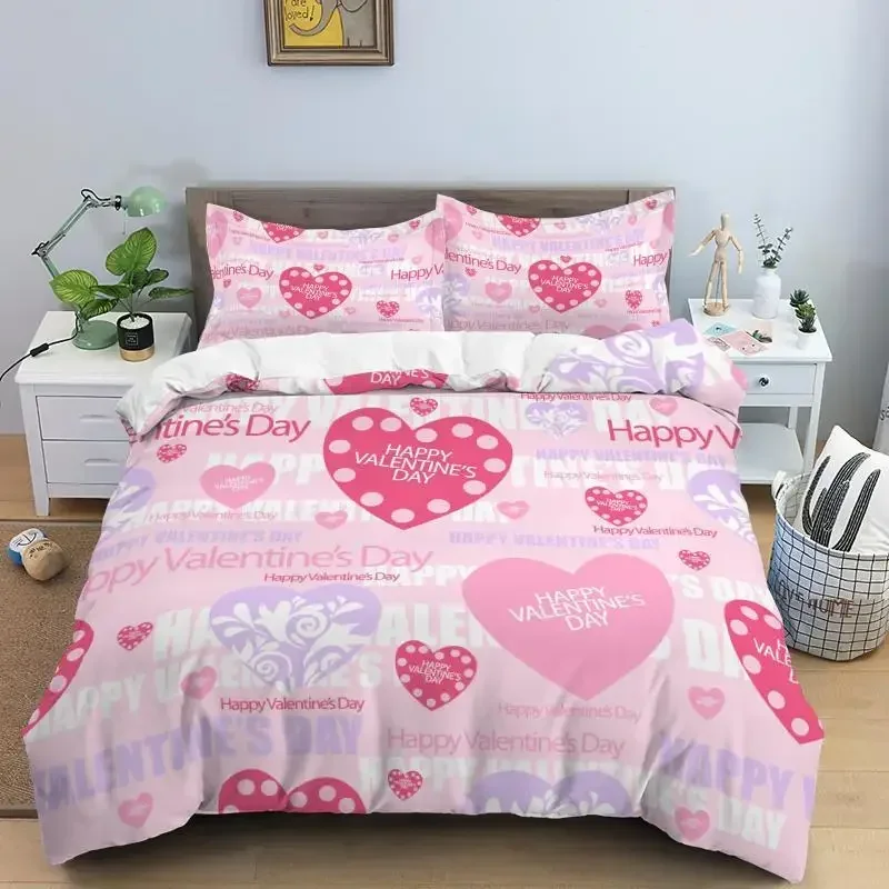 Love Heart Simple Plaid Comfortable Duvet Quilt Cover Pillowcase Bedding Set Children Bedroom Decoration Home Textile
