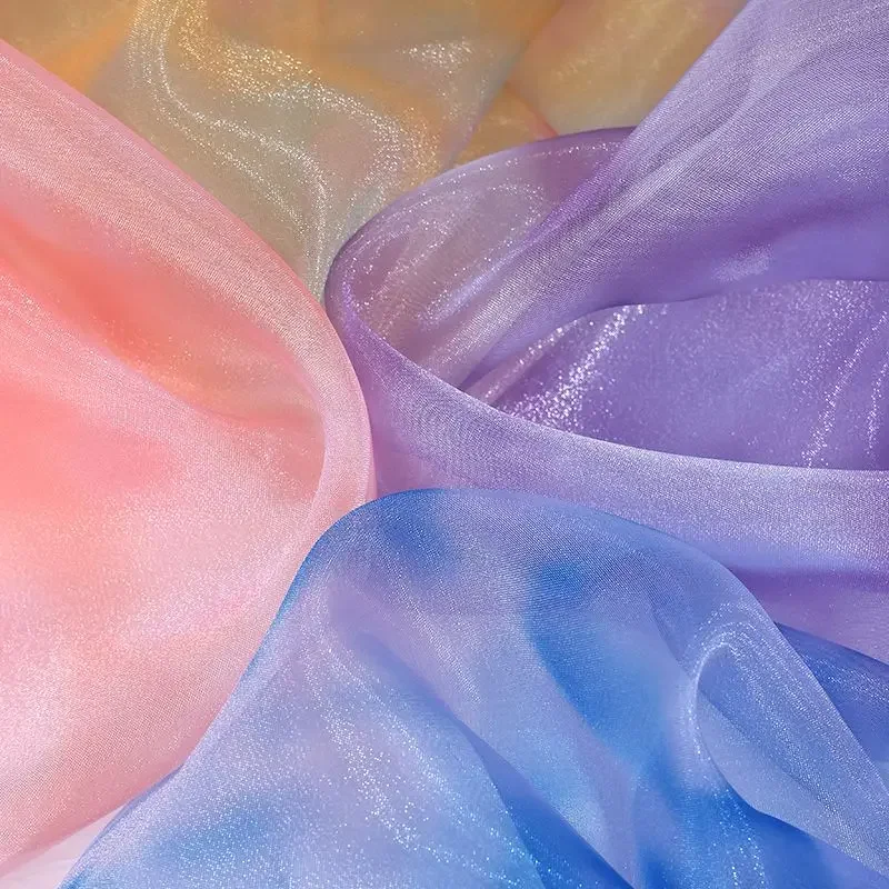 Shiny Transparent Rainbow Organza Fabric Gradient By The Meter for Clothes Dress Wedding Decoration Diy Sewing Designer Cloth