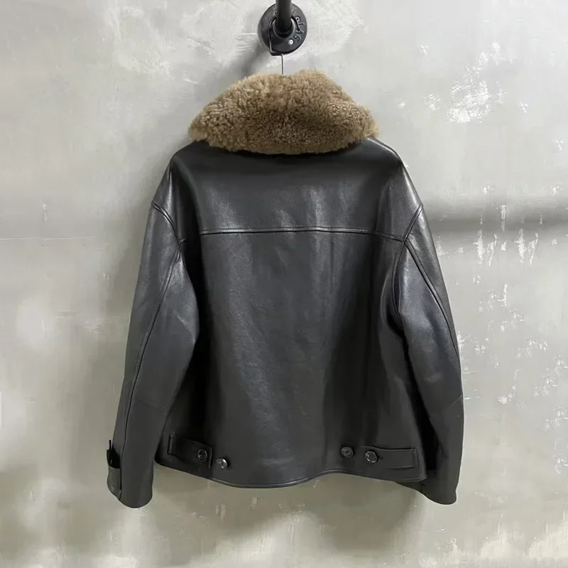 Lnner algodão grosso quente turn-down colarinho roupas com gola de lã real comprimento curto moda de luxo