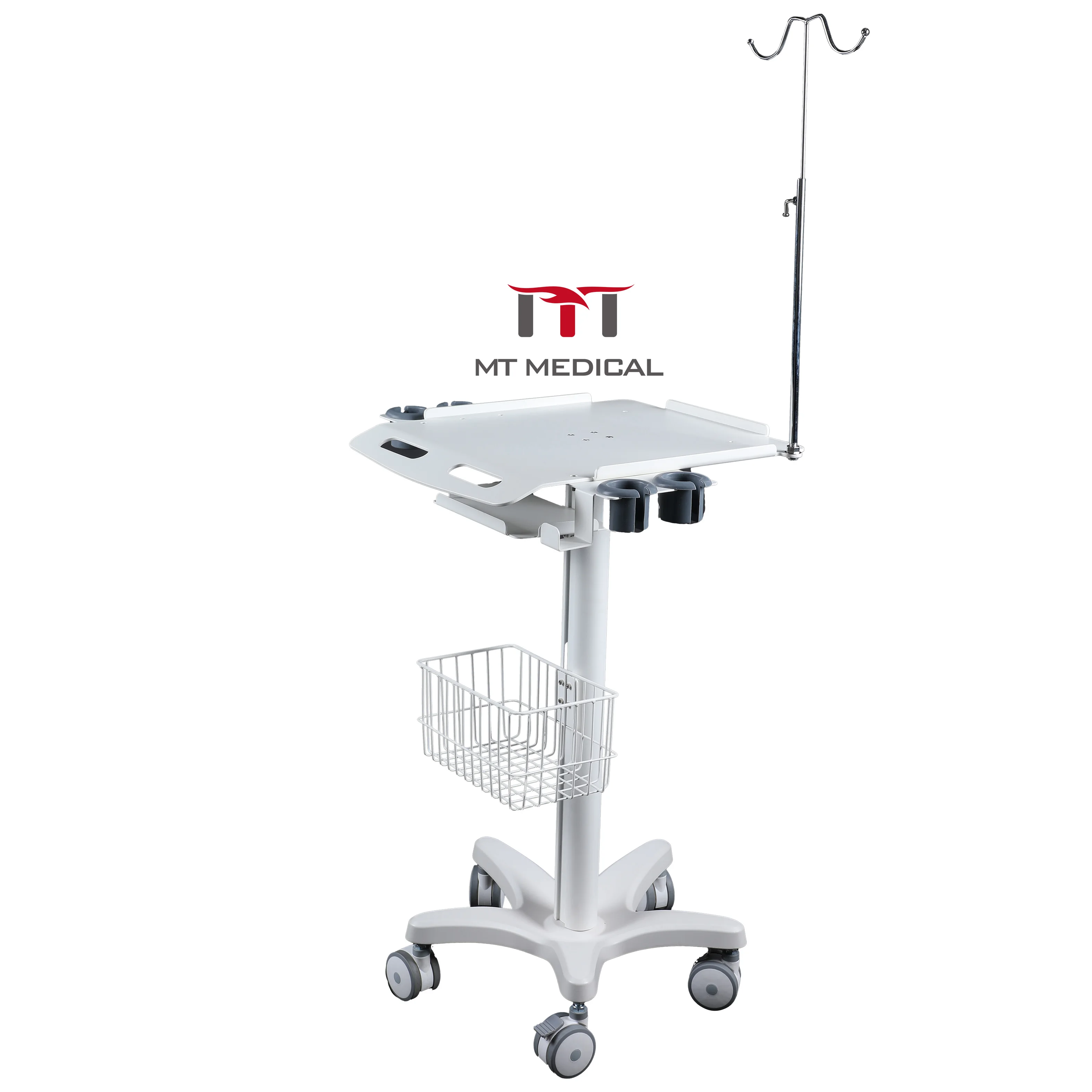 MT MEDICAL All In One Mobile Rolling Workstation Laptop Crash Cart Medical Computer Ultrasound Trolley With Basket