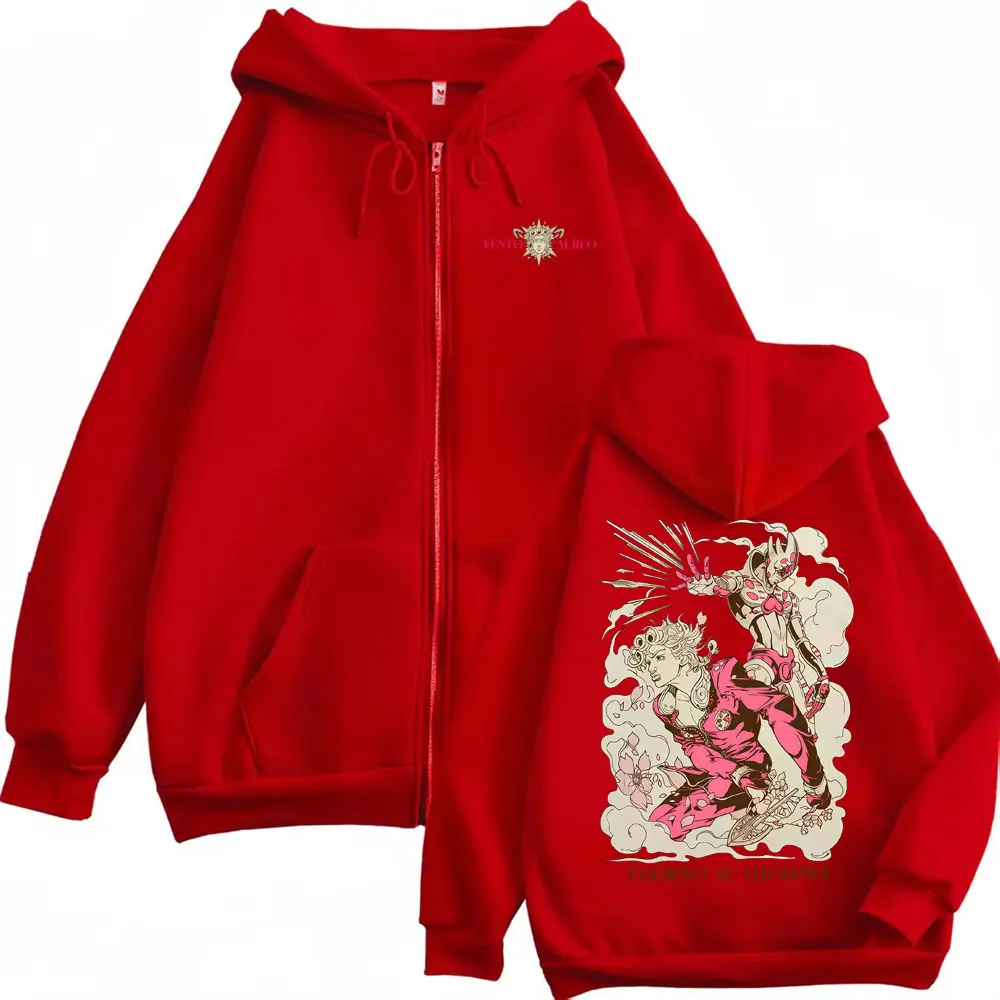 Anime JoJo's Bizarre Adventure Giorno Giovanna Grafik-Reißverschluss-Hoodie für Herren und Damen, lässige Vintage-Jacke mit übergroßem Reißverschluss – Detail 5