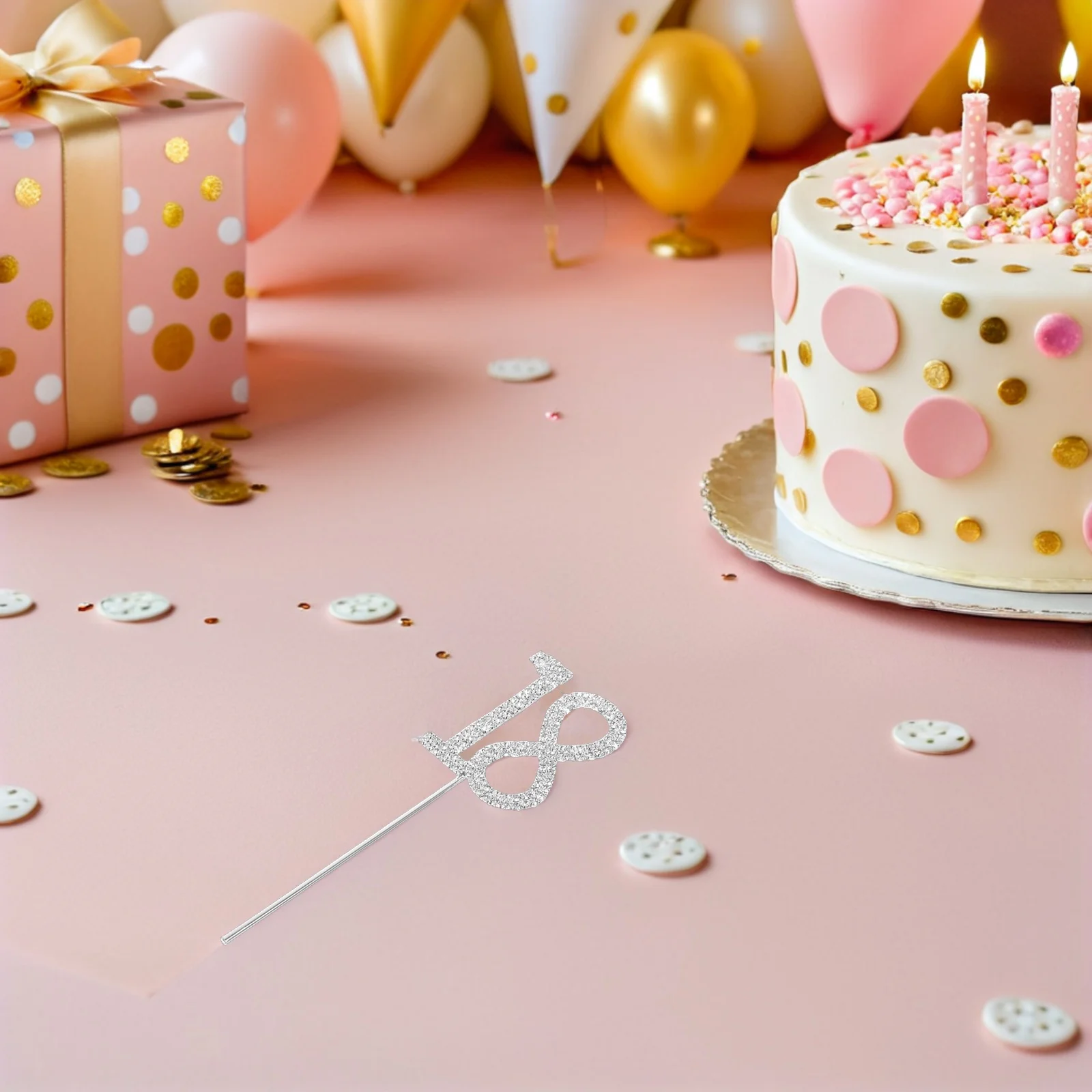 

Stunning Rhinestone Cake Topper 18Th Birthday Wedding Anniversary Alloy 12.4Cm Silver 4.5X5Cm Banquet Decoration