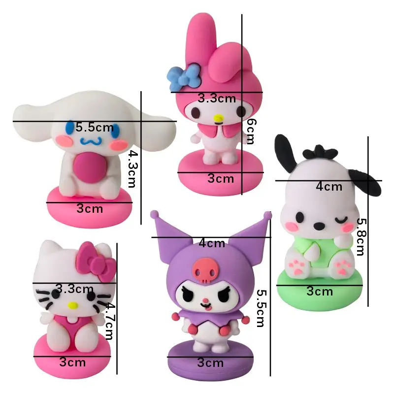5 pçs/set sanrio olá kitty kuromi melodia desenhos animados das crianças anime figuras boneca decoração do bolo ornamentos carro em ornamentos brinquedos